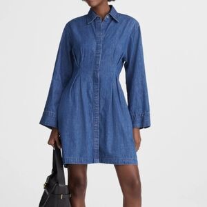 NWT Madewell Denim Pleated Mini Shirtdress Size 0 Blue